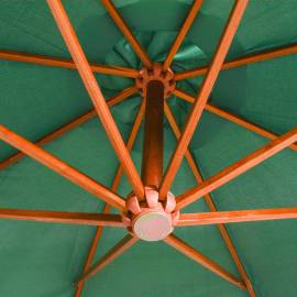 Umbrelă de soare suspendată 350 cm, stâlp din lemn, verde, 2 image