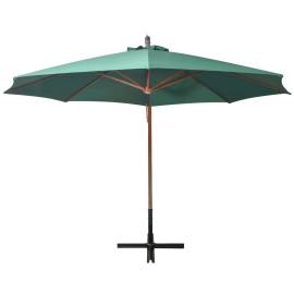 Umbrelă de soare suspendată 350 cm, stâlp din lemn, verde, 4 image