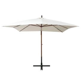 Umbrelă de soare suspendată cu stâlp de lemn, 300x300 cm, alb, 3 image