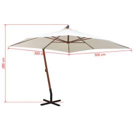 Umbrelă de soare suspendată cu stâlp de lemn, 300x300 cm, alb, 8 image