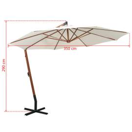 Umbrelă de soare suspendată cu stâlp de lemn, 350 cm, alb, 9 image