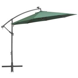 Umbrelă suspendată, iluminare led, 300 cm, verde, stâlp metalic, 5 image