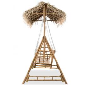 Balansoar cu 2 locuri, cu frunze de palmier, 202 cm, bambus, 3 image