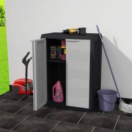 Dulap de depozitare pentru grădină, cu 1 raft, negru și gri, 2 image