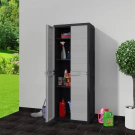 Dulap de depozitare pentru grădină, cu 3 rafturi, negru și gri, 2 image
