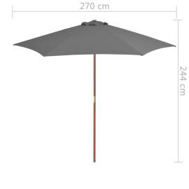 Umbrelă de soare de exterior, stâlp din lemn, antracit, 270 cm, 6 image