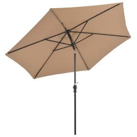 Umbrelă de soare exterior, led-uri și stâlp oțel, taupe, 300 cm, 4 image