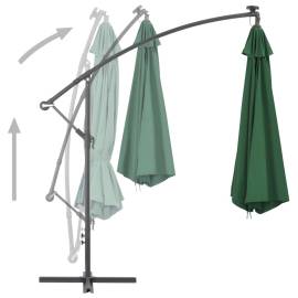 Umbrelă de consolă cu led și stâlp de metal, verde, 350 cm, 4 image