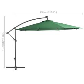 Umbrelă de consolă cu led și stâlp de metal, verde, 350 cm, 9 image