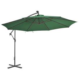 Umbrelă de consolă cu led și stâlp de metal, verde, 350 cm, 2 image