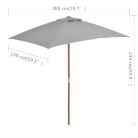 Umbrelă de soare, exterior, stâlp lemn, 150x200 cm, antracit, 8 image