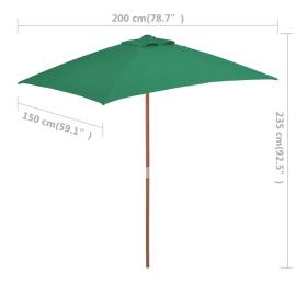 Umbrelă de soare, exterior, stâlp lemn, 150x200 cm, verde, 8 image