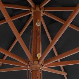 Umbrelă de soare de exterior, stâlp din lemn, antracit, 350 cm, 2 image