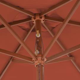 Umbrelă de soare de exterior, stâlp din lemn, cărămiziu, 270 cm, 2 image