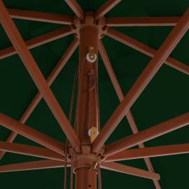 Umbrelă de soare de exterior, stâlp din lemn, verde, 350 cm, 2 image