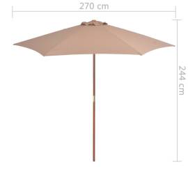 Umbrelă de soare de exterior cu stâlp din lemn, taupe, 270 cm, 6 image