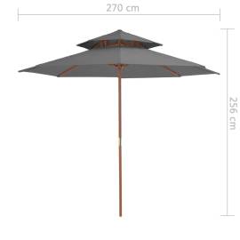 Umbrelă de soare dublă, stâlp din lemn, 270 cm, antracit, 7 image