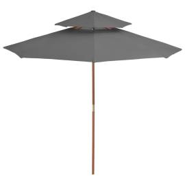 Umbrelă de soare dublă, stâlp din lemn, 270 cm, antracit, 3 image