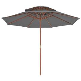 Umbrelă de soare dublă, stâlp din lemn, 270 cm, antracit, 4 image