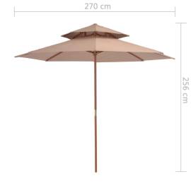 Umbrelă de soare dublă, stâlp din lemn, 270 cm, gri taupe, 8 image