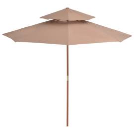 Umbrelă de soare dublă, stâlp din lemn, 270 cm, gri taupe, 3 image