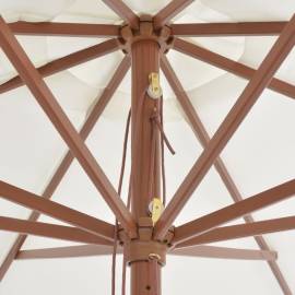 Umbrelă de soare exterior, stâlp din lemn, alb nisipiu, 350 cm, 2 image