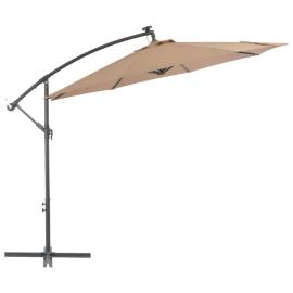 Umbrelă suspendată cu led și stâlp de oțel, gri taupe, 300 cm