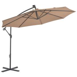 Umbrelă suspendată cu led și stâlp de oțel, gri taupe, 300 cm, 2 image