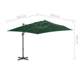 Umbrelă suspendată cu stâlp din aluminiu, verde, 400x300 cm, 9 image