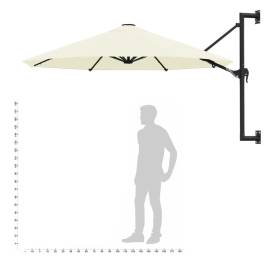 Umbrelă soare, montaj pe perete, stâlp metalic, 300 cm, nisipiu, 9 image
