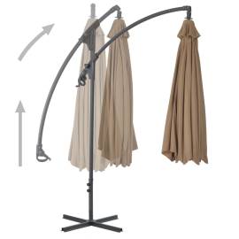 Umbrelă suspendată cu stâlp din oțel, gri taupe, 300 cm, 4 image