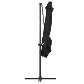 Umbrelă suspendată cu led și stâlp din oțel, negru, 250x250 cm, 6 image