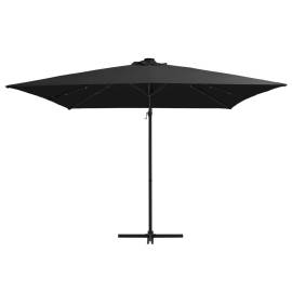 Umbrelă suspendată cu led și stâlp din oțel, negru, 250x250 cm, 3 image