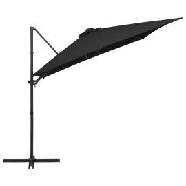 Umbrelă suspendată cu led și stâlp din oțel, negru, 250x250 cm, 4 image
