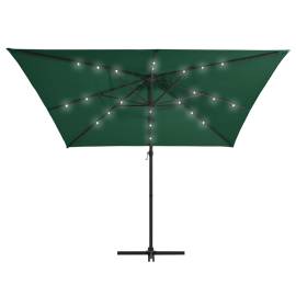 Umbrelă suspendată cu led și stâlp din oțel, verde, 250x250 cm, 5 image