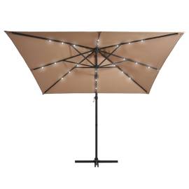 Umbrelă suspendată cu led, stâlp oțel, gri taupe, 250x250 cm, 5 image