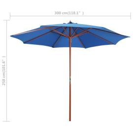 Umbrelă de soare cu stâlp din lemn, albastru, 300 x 258 cm, 6 image