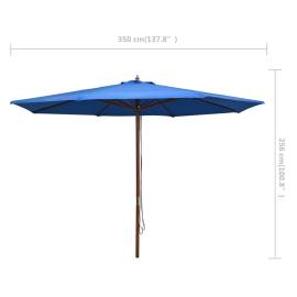 Umbrelă de soare de exterior, stâlp din lemn, albastru, 350 cm, 6 image