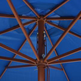 Umbrelă de soare de exterior, stâlp din lemn, albastru, 350 cm, 3 image
