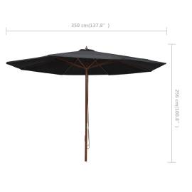 Umbrelă de soare de exterior, stâlp din lemn, negru, 350 cm, 6 image