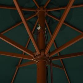 Umbrelă de soare de exterior, stâlp din lemn, verde, 330 cm, 2 image