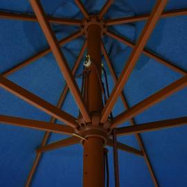 Umbrelă de soare de exterior, stâlp lemn, azuriu, 330 cm, 2 image