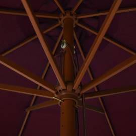 Umbrelă de soare de exterior, stâlp lemn, roșu burgund, 330 cm, 2 image