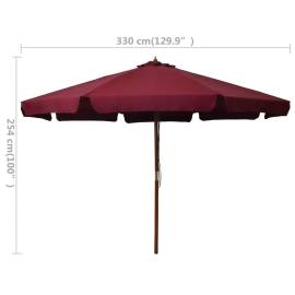 Umbrelă de soare de exterior, stâlp lemn, roșu burgund, 330 cm, 5 image