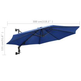 Umbrelă de soare de perete cu stâlp metalic, albastru, 300 cm, 8 image