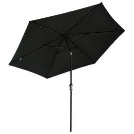 Umbrelă de soare exterior, led-uri și stâlp oțel, negru, 300 cm, 4 image