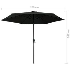 Umbrelă de soare exterior, led-uri și stâlp oțel, negru, 300 cm, 9 image