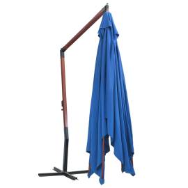 Umbrelă de soare suspendată, stâlp lemn, albastru, 400 x 300 cm, 5 image
