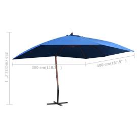 Umbrelă de soare suspendată, stâlp lemn, albastru, 400 x 300 cm, 8 image