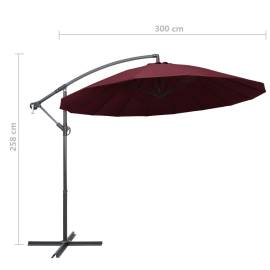 Umbrelă de soare suspendată, vișiniu, 3 m, stâlp de aluminiu, 9 image